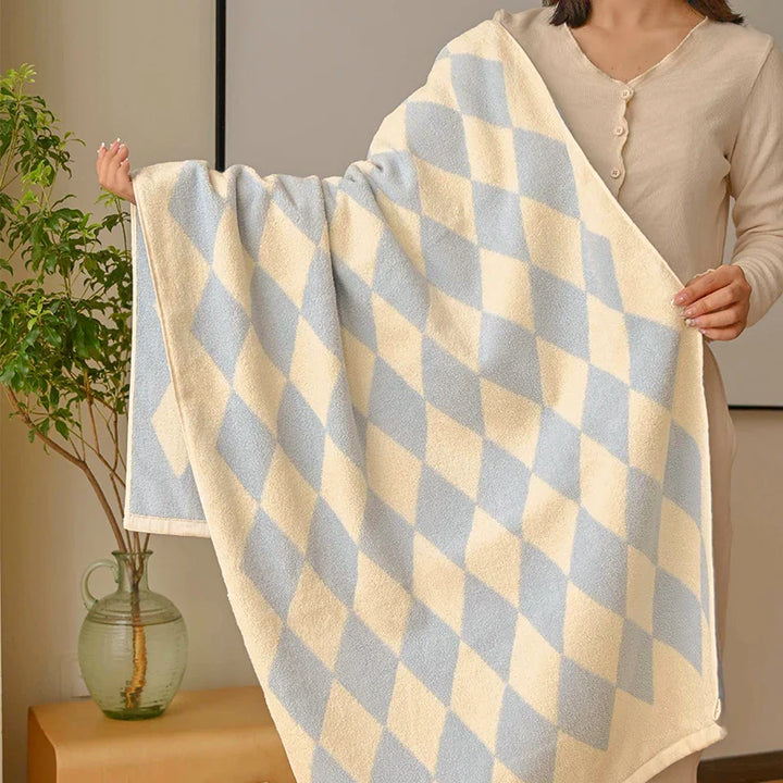 Rynx | Vintage Diamond-check Cotton Towel Soft Yarn-dyed Cotton Skin-friendly Face Towel Suction Cup Bath Towel Daily Beach Towels