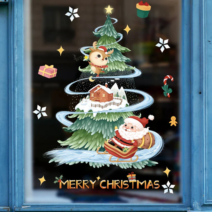 Rynx Christmas Window Stickers Santa Claus Christmas Tree Cartoon Glass Stickers Merry Christmas New Year Decorations for Home