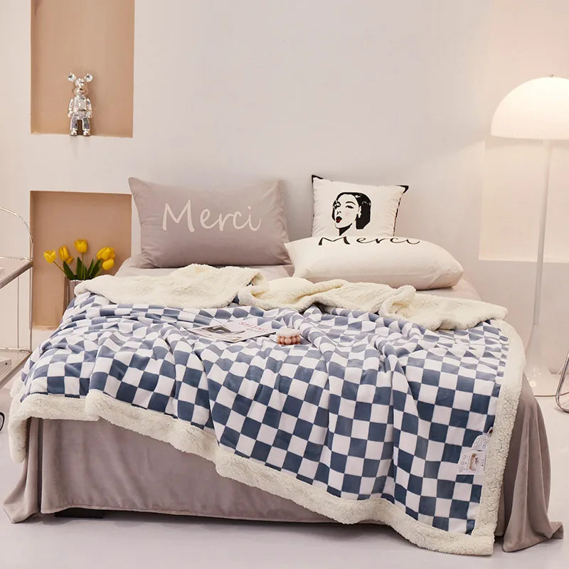 Rynx | Retro-Checkerboard-Plush-Throw-Blanket for Sofa, Chair, Nap, Double, Soft, Warm, Polar Fleece Blankets, Plaid Plush Bedspread