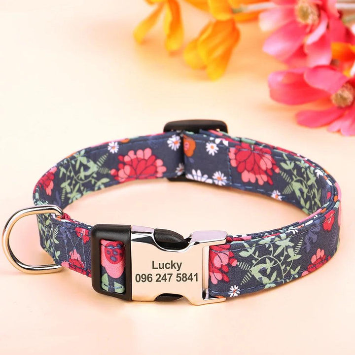 Lisslune | Personalized floral nylon collar for dogs - stylish ID collars for dogs of all sizes