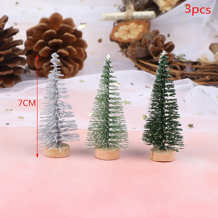 Rynx | 3-piece Christmas tree mini pine with wooden base DIY table decoration miniatures S/L (7/9cm)