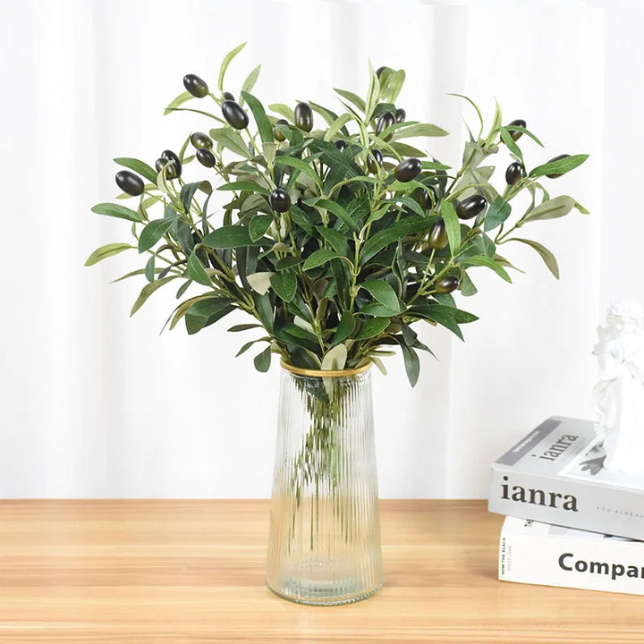 Rynx 1/3 Piece Artificial Olive Leaves Tree Branch Green Plant with Fruits for Home Garden Vase Decoration Wedding Bouquet Silk Flowers