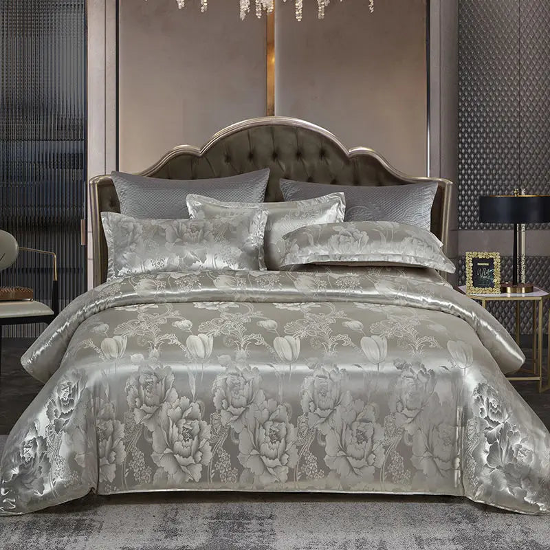 Lisslune | Satin Rayon Jacquard Duvet Cover Set 264x229cm – Luxury Summer Bedding for Comfortable Sleep & Home Décor