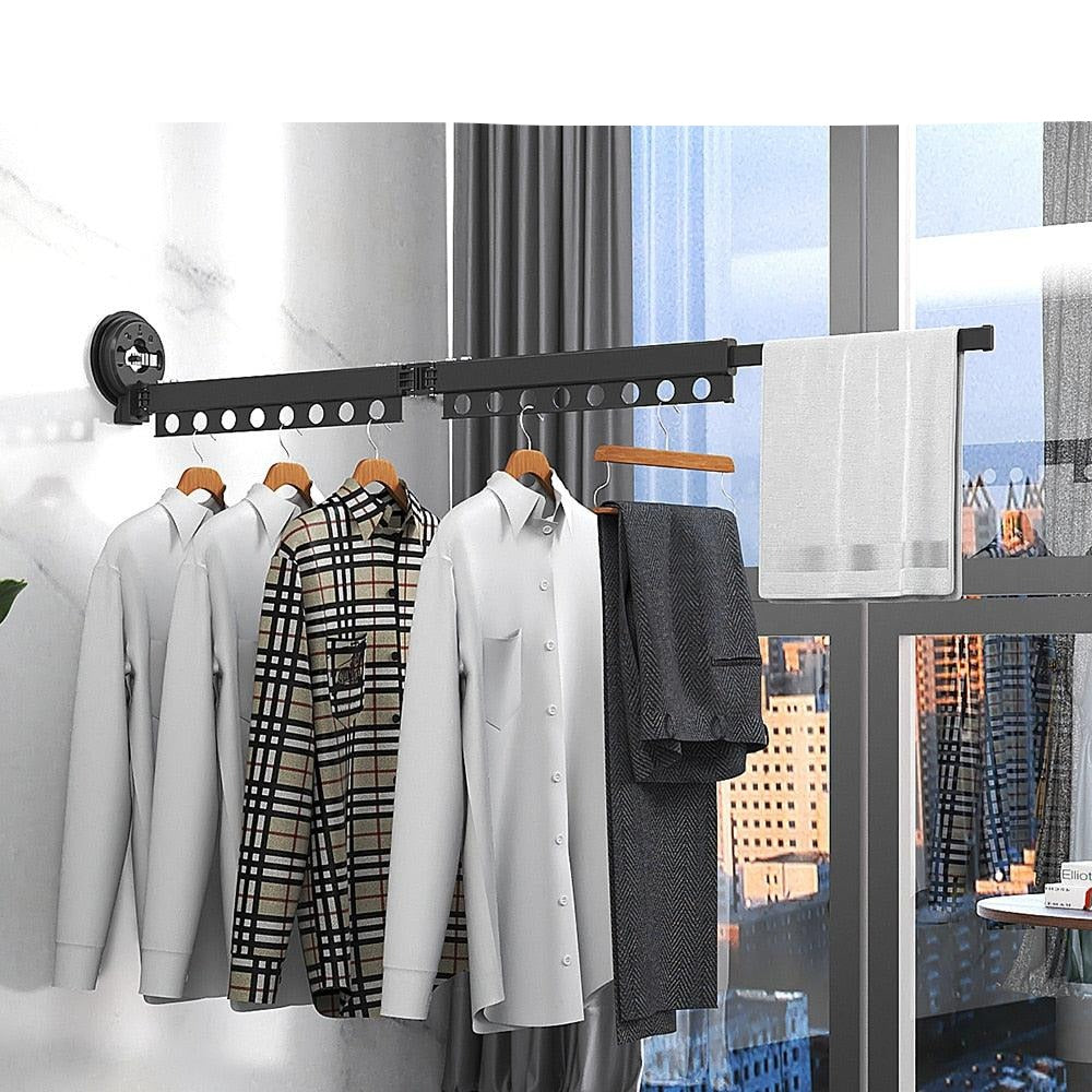 Lisslune | Elegant aluminum folding clothes rack with stylish wall mounting and easy suction cup installation
