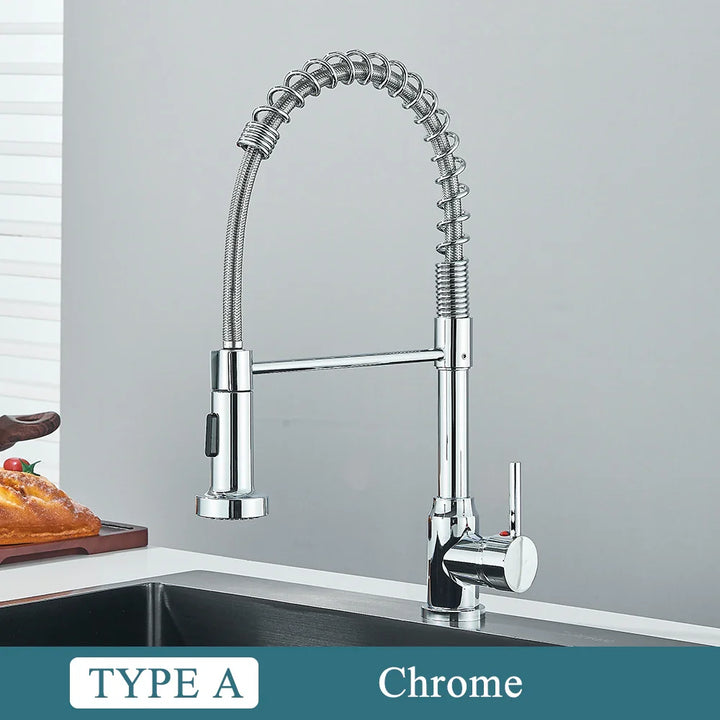 Rynx | Matte Black Kitchen Sink Faucet Single Lever Spring Hot and Cold Water Spout Mount Bathroom Chrome Kitchen Tap