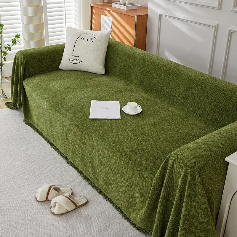 Rynx Fringe Throw Blanket Four Seasons Sofa Cover Dust Anti-Cat Scratch Protection Cover Sofa Blanket Rug Travel Rug Fringe