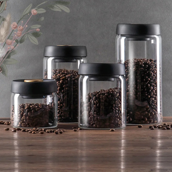 Lisslune | GIANXI Vacuum Sealed Jug, Coffee Beans, Glass, Airtight Canister, Food, Grains, Sweets, Fresh Keeping Container, Kitchen Accessories