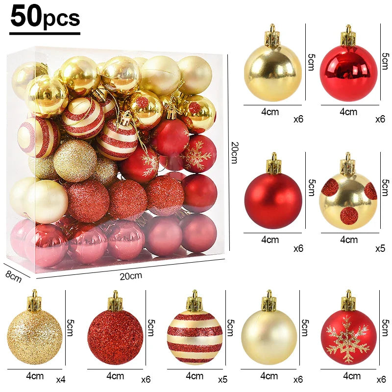Rynx 50pcs/box 4cm Christmas balls ornament Xmas tree hanging ball pendant 2024 Christmas decoration for home 2025 New Year gifts