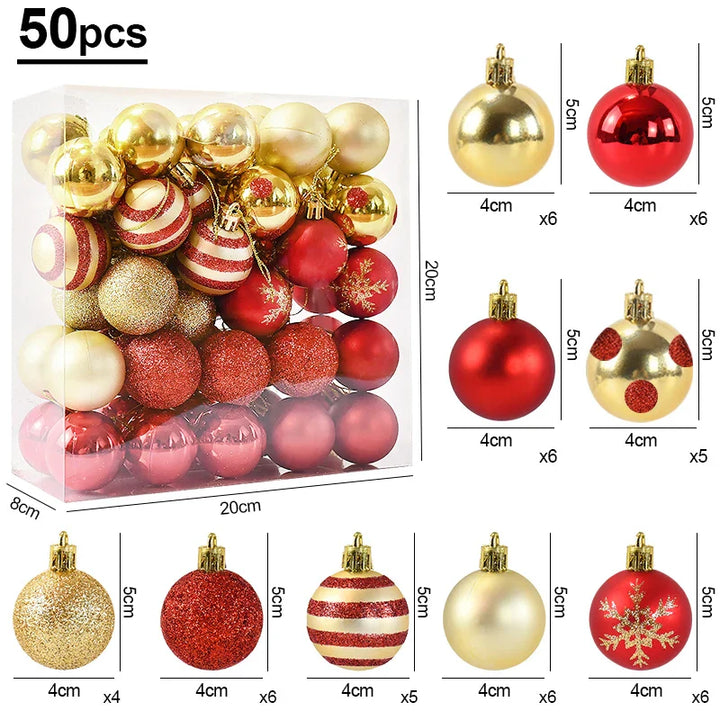 Rynx 50pcs/box 4cm Christmas balls ornament Xmas tree hanging ball pendant 2024 Christmas decoration for home 2025 New Year gifts