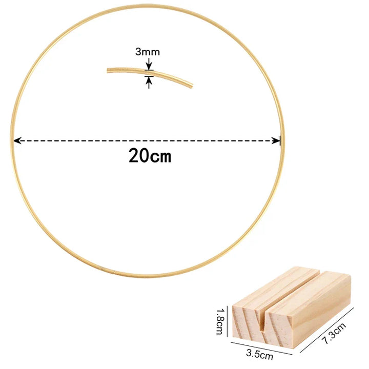 Rynx Gold Metal Flower Ring Hoop with Wood Base for Wedding Party Table Centerpiece Decoration Artificial Flower Garland DIY Wreath