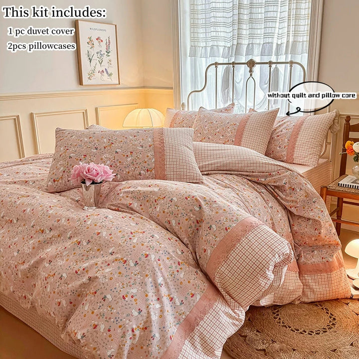 Rynx | 3pcs Floral Bedding Set Pillowcases No Filling Korean Lace Bedding Set Single Double Queen Size Girls Bedding Linen