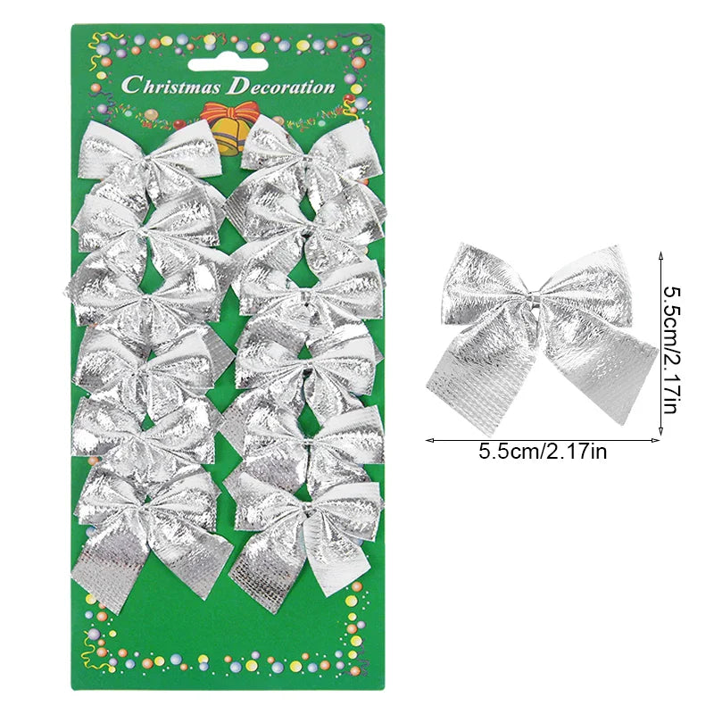 Rynx 12/24pcs Christmas Bow Red Gold Mini Christmas Tree Ribbons Charms Ornaments for Christmas Decoration New Year Party DIY Gifts