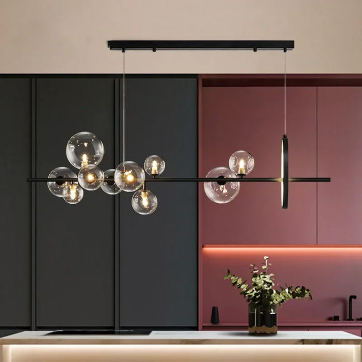 Lisslune | Modern creative metal chandelier lighting: 7/10 clear glass bubbles, long round design with G9 light socket