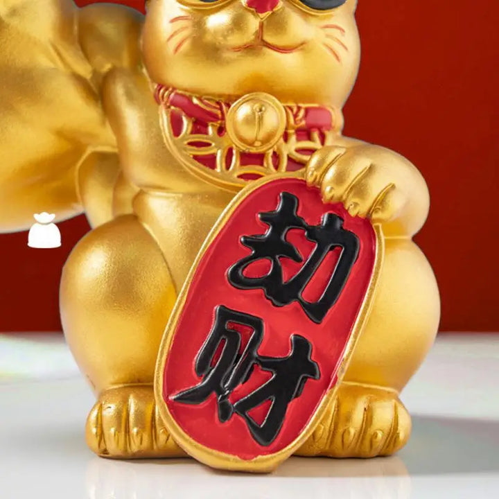 Lisslune | Large hand, happy wealth, waving cat, gold-colored waving hand cat, home decoration, welcoming waving cat, sculpture, statue, decor, car ornament, shop gift