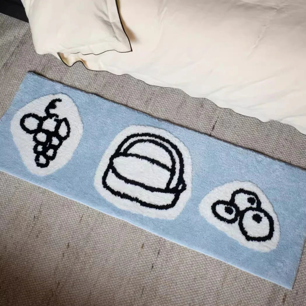 Rynx | Long Tufting Rug Cute Bedside Mat Soft Black White Blue Bedroom Living Room Rug Floor Mat Aesthetic Home Decor 40x120cm
