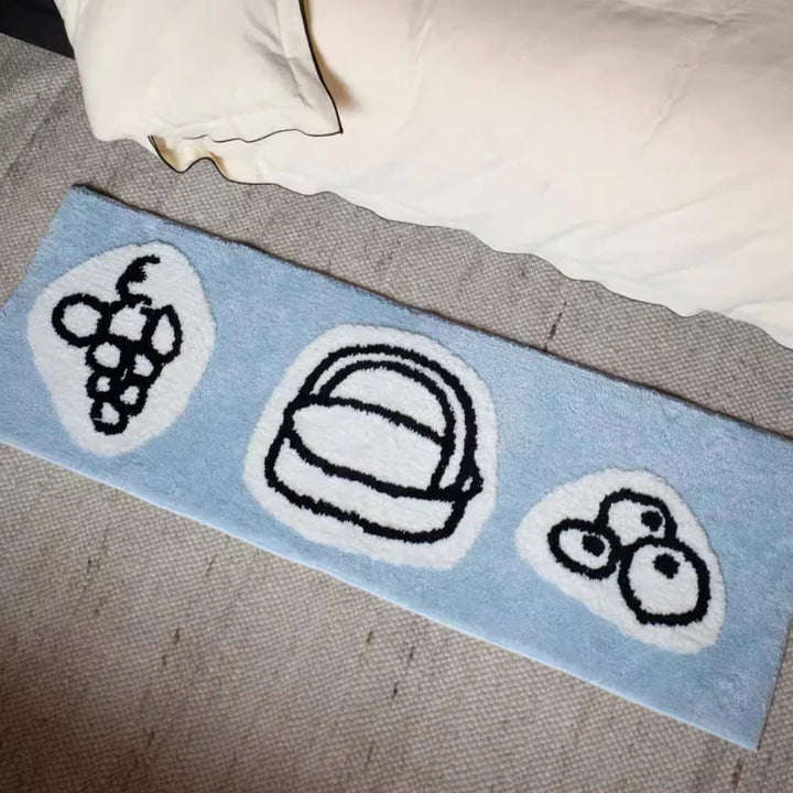 Rynx | Long Tufting Rug Cute Bedside Mat Soft Black White Blue Bedroom Living Room Rug Floor Mat Aesthetic Home Decor 40x120cm