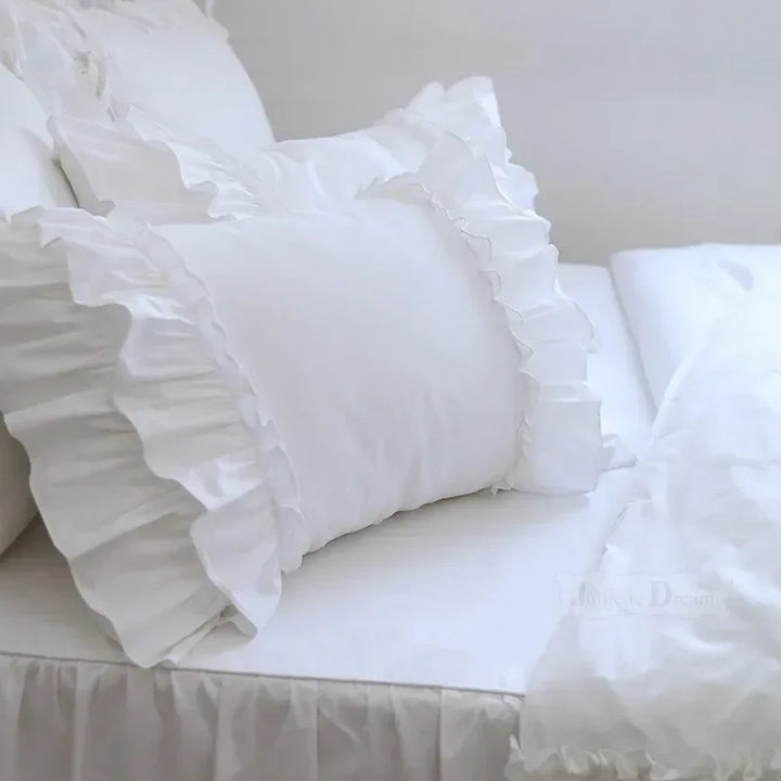 Rynx 1 Piece Princess Pure White Double Layer Lace Ruffle Cotton Wedding Pure Cotton Bedding Pillowcase Pillow Cover Autumn Decoration