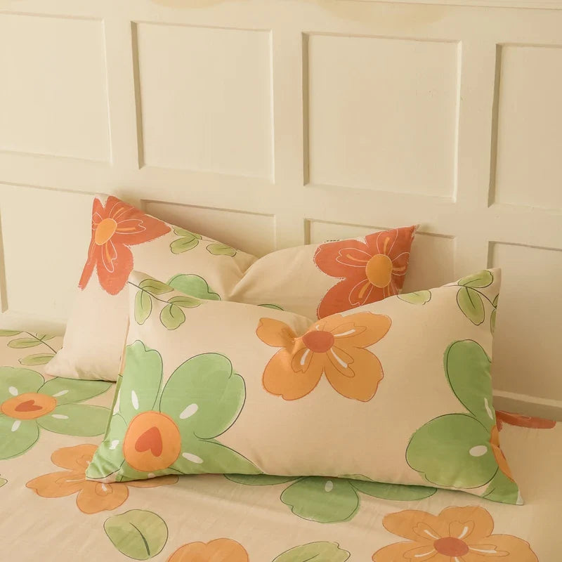 Rynx | 100% Cotton Thickened Pillowcase 48cm*74cm 2 Pieces Beauty Floral Print Pillowcase for Bedroom