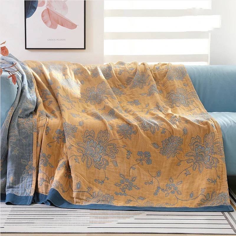 Rynx | Textile City Cotton 5-Layer Gauze Towel Quilt Floral Pattern Quality Blanket Summer Nap Blanket for Couples 200cmx230cm