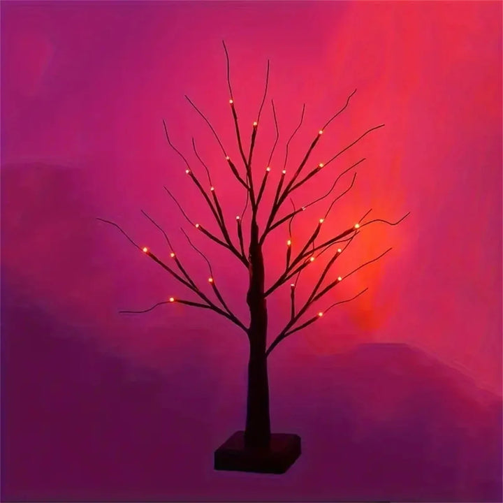 Rynx | 1pc 24in Orange and Purple Halloween Birch Tree Light Battery Operated Table Lamp Indoor Home Party Halloween Decorations