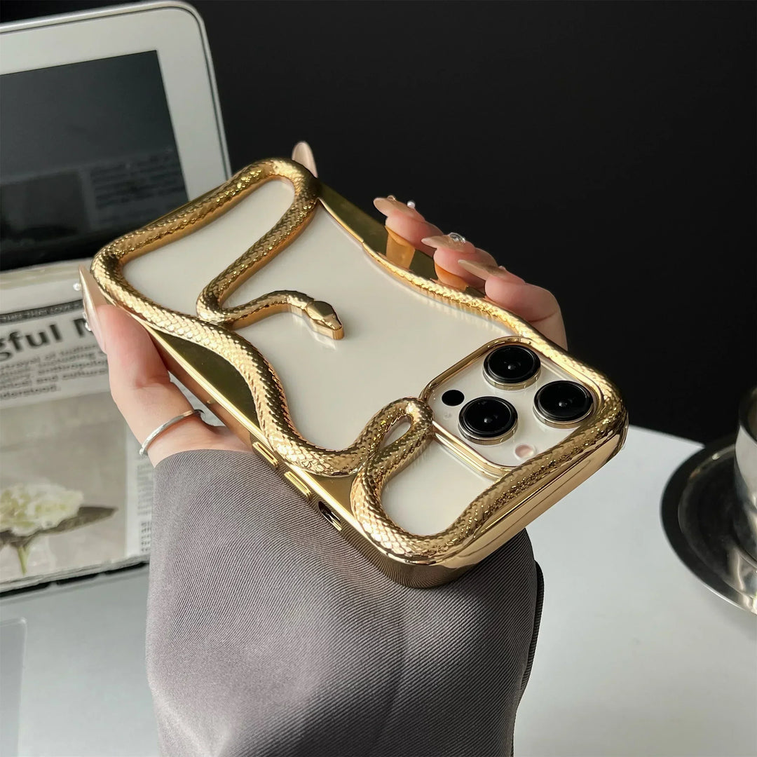 Lisslune | Plating Weicher Gummi Rahmen Hohler Schlange Handyhülle Für iPhone 11 12 13 14 15 16 Pro Max Objektivschutz Unregelmäßige Stoßfeste Hülle