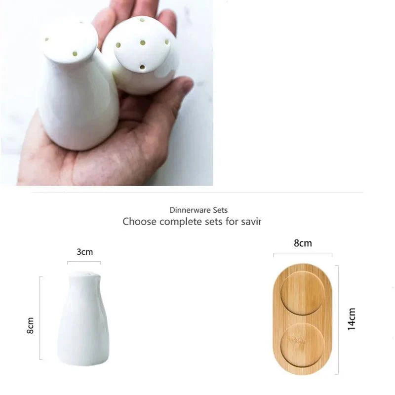 Lisslune | Ceramic Salt and Pepper Shaker Set with Bamboo Tray in Country Style