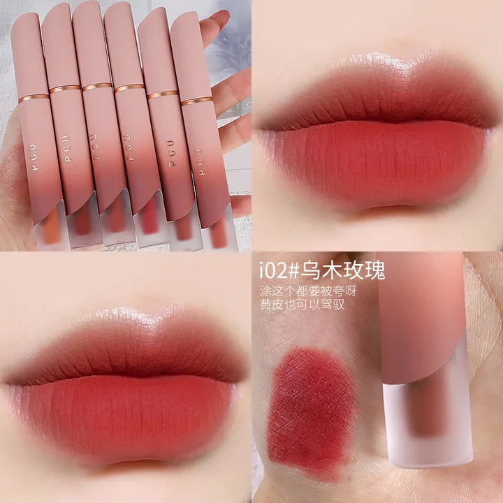 Rynx | Lipstick Matte Velvet Lip Mud Nude Matte Chocolate Lipstick Red Lip Tint Glass Korean Waterproof Long-lasting Makeup Women Cosmetics