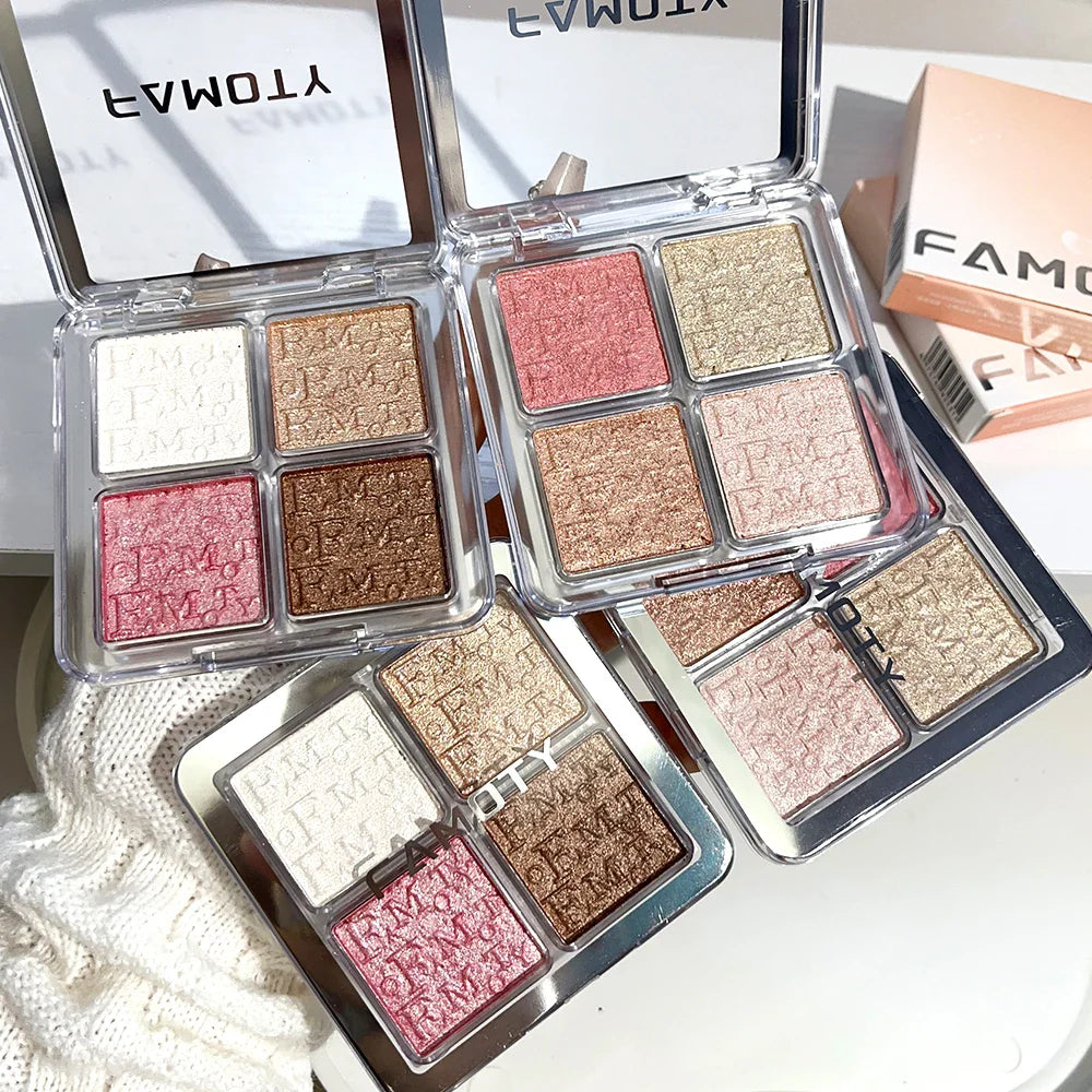 Rynx | 4 Colors Diamond Shimmer Highlighter Powder Palette Makeup Glow Face Contour Palette Illuminator Highlight Eyeshadow Cosmetics