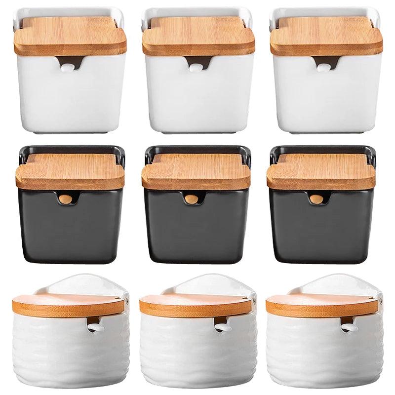 Lisslune | Chic European ceramic spice storage set with salt box & spice organizer