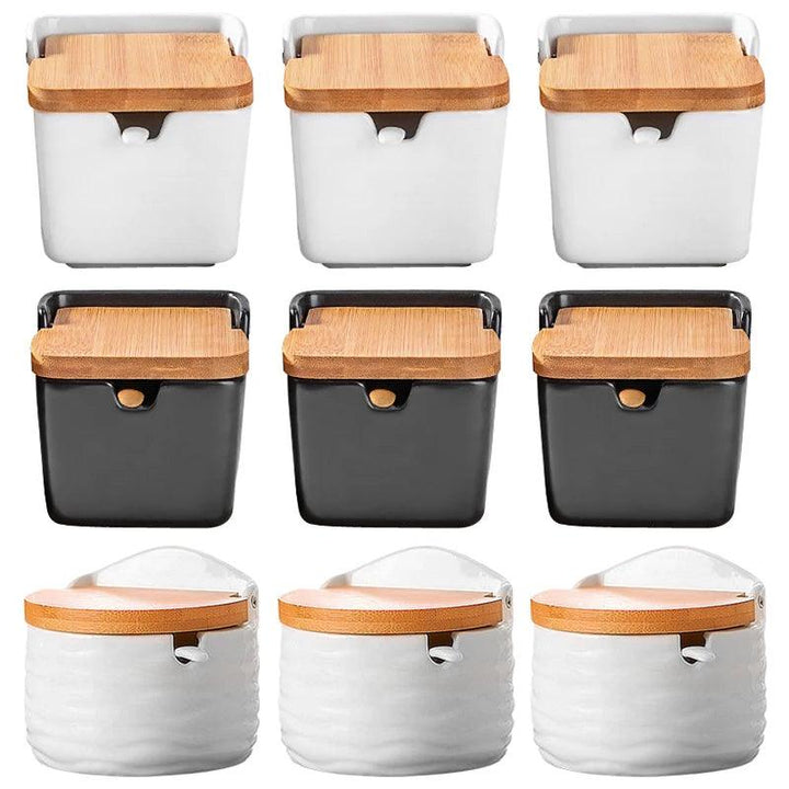 Lisslune | Chic European ceramic spice storage set with salt box & spice organizer