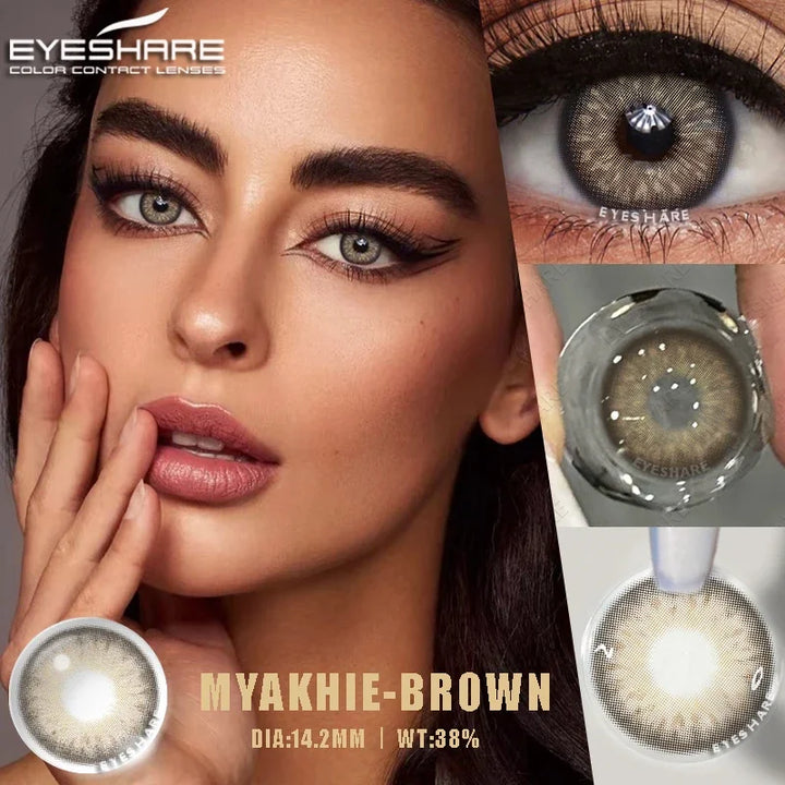 Rynx | 1 pair of contact lenses with prescription in natural color, myopic lenses, green contact lenses, fashionable brown lenses, gray pupils