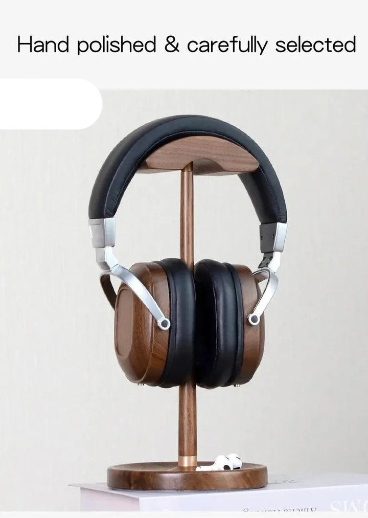 Lisslune | Elegant Walnut and Copper Earphone Holder - Stylish Organizer for a Refined Workspace