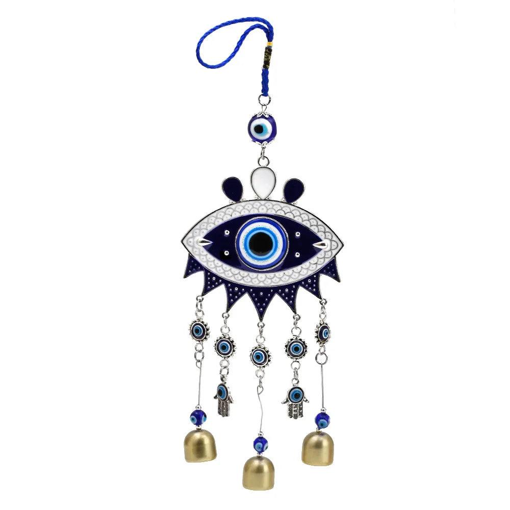 Lisslune | Turkish Blue Glass Evil Eyes Wind Chime - Handmade Protective Home Decoration