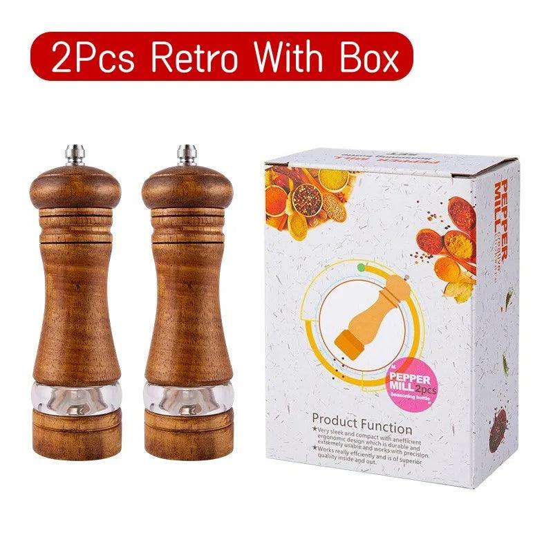 Lisslune | Vintage Handcrafted Wooden Spice Mill Set - 6-Inch Gourmet Salt and Pepper Mills