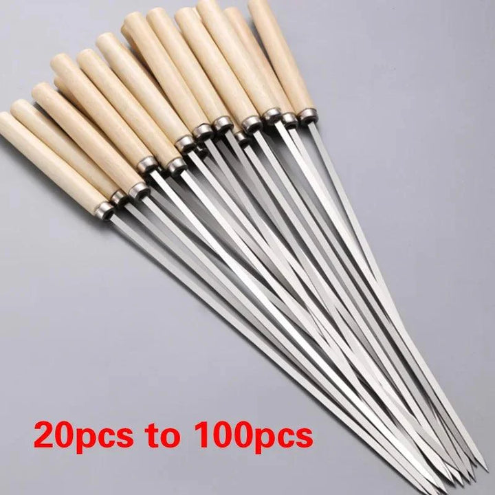 Lisslune | Stainless Steel BBQ Skewers with Ergonomic Wooden Handles for Perfect Grilling