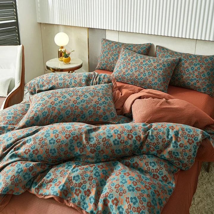 Rynx | Cotton Soft Bedding Set Striped Print Duvet Cover with Pillowcase Flower Duvet Pillowcases Sets