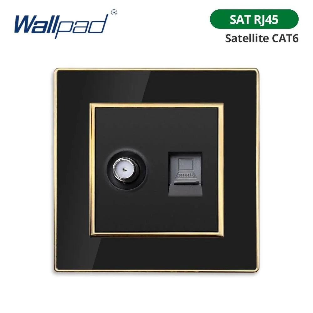 Lisslune | Luxurious black acrylic interchangeable panel with golden accents and universal sockets - 220V, multiple socket, modern design - Illuminated control panel with USB charging function