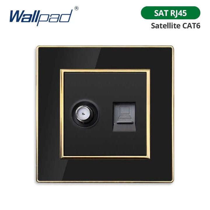 Lisslune | Luxurious black acrylic interchangeable panel with golden accents and universal sockets - 220V, multiple socket, modern design - Illuminated control panel with USB charging function