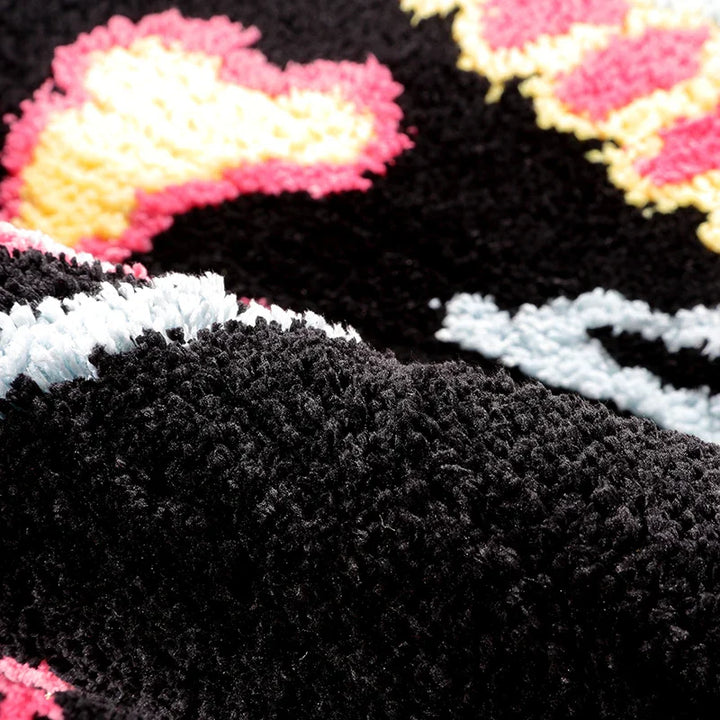 Rynx | Cooler Black Tufting Skull Living Room Rug Soft Chic Carpet Bedroom Nightstand Mat Door Floor Anti-Slip Pad Aesthetic Home Decor