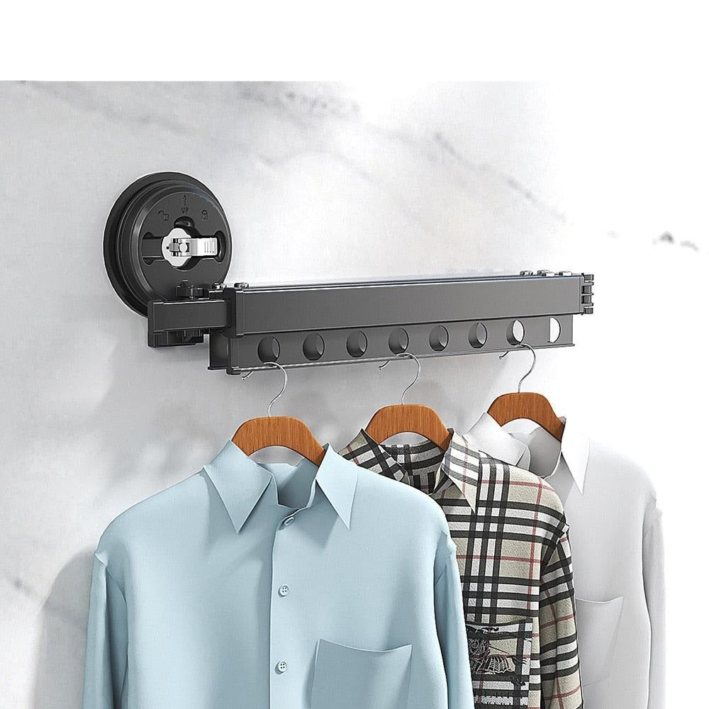 Lisslune | Elegant aluminum folding clothes rack with stylish wall mounting and easy suction cup installation