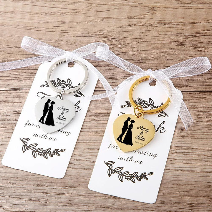 Lisslune | Personalized engraved heart-shaped keychain for weddings - Metal keepsake with names and dates