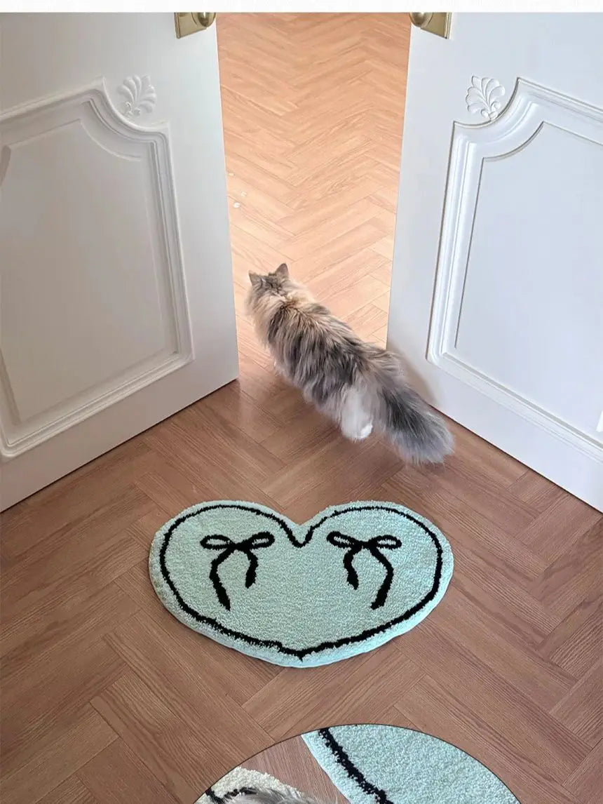 Rynx | Heart-Shaped Bow Pattern Tufted Rug Bathroom Soft Plush Anti-Skid Doormat Fluffy Thick Tufted Room Entry Mat