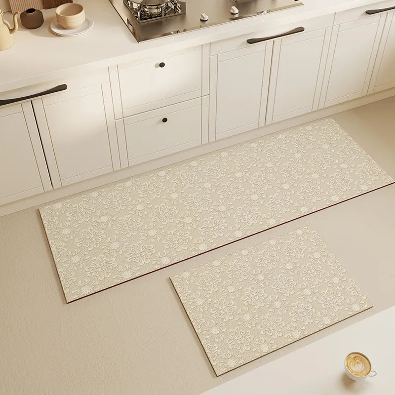 Rynx | Cream Style Kitchen Runner Waterproof Oil-resistant PVC Carpet Easy Care Washable Floor Rug Non-slip Cuttable Customizable Rugs