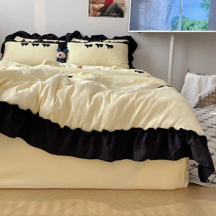 Lisslune | Einfarbige Klimaanlage Quilt Schwarze Schmetterlingsstickerei Einzelne Königin Bettwäsche Einfaches Rüschendesign Mädchen Kinder Quilt