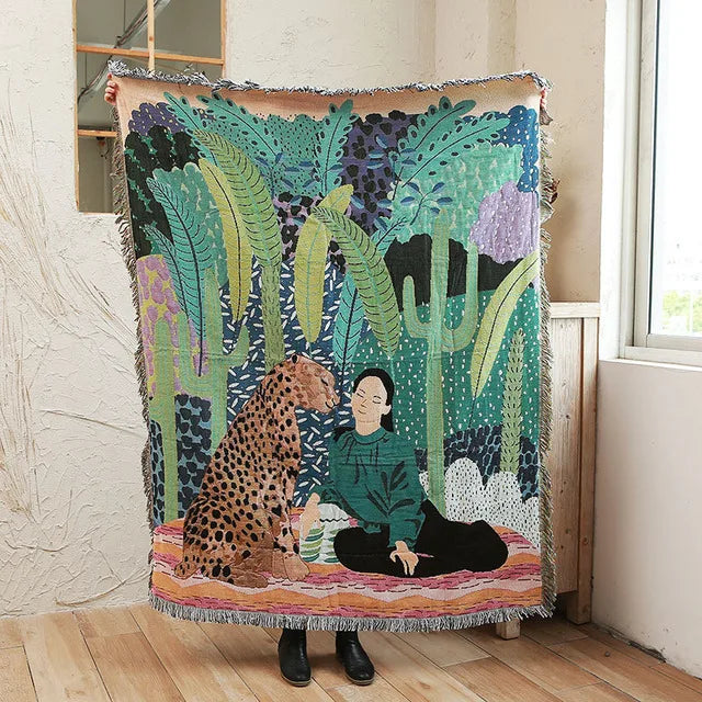 Lisslune | Jungle Cats Woven Throw Blanket