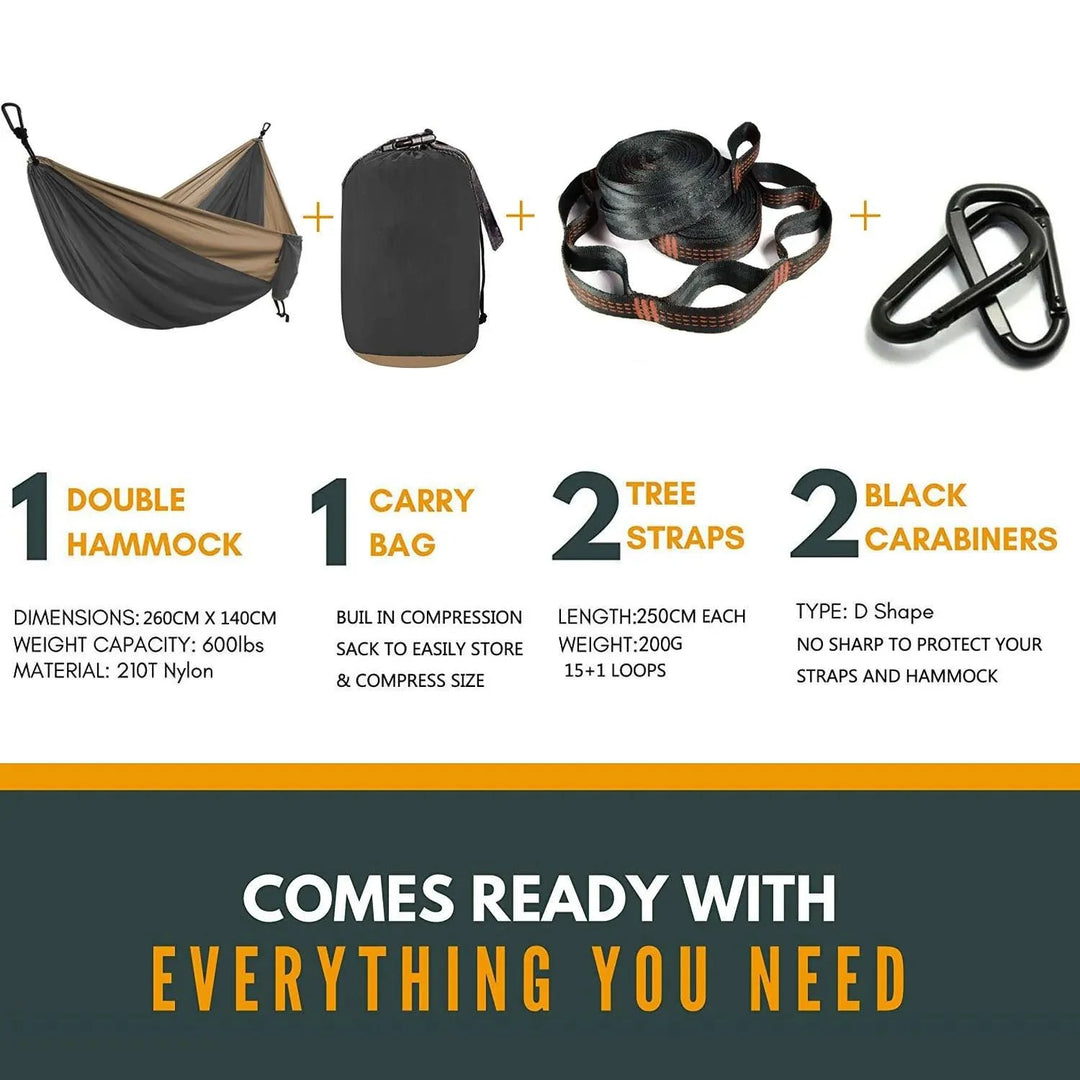 Lisslune | Zowee Ultimate Adventure Hammock Set with Tree Straps & Heavy Carabiners | Ultra-Durable Parachute Nylon