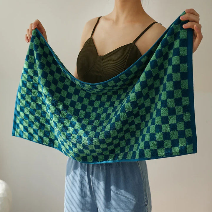 Rynx | Retro Chessboard Plaid Towels combed cotton yarn Jacquard face towel absorbent soft bath towel for home & hotel supplies