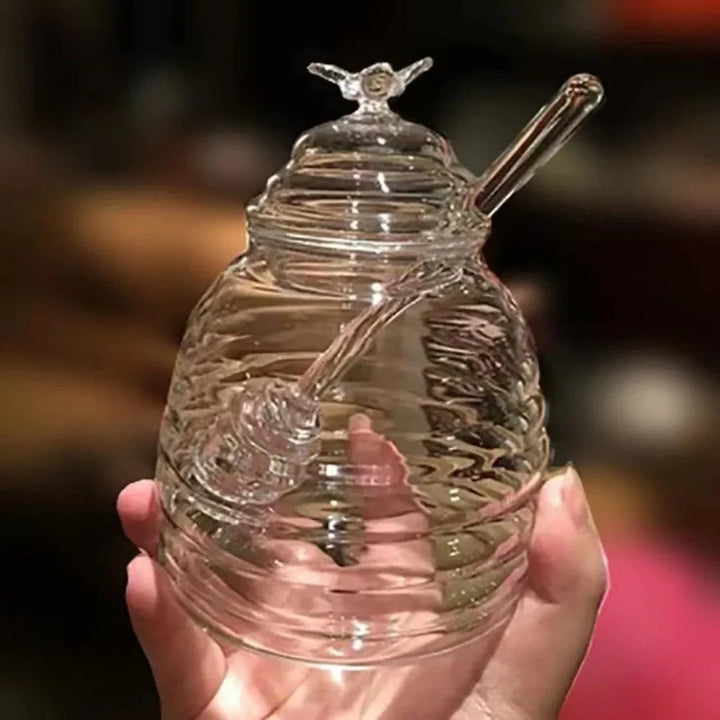 Lisslune | Elegant 15oz Glass Honey Dispenser with Dipper and Airtight Lid