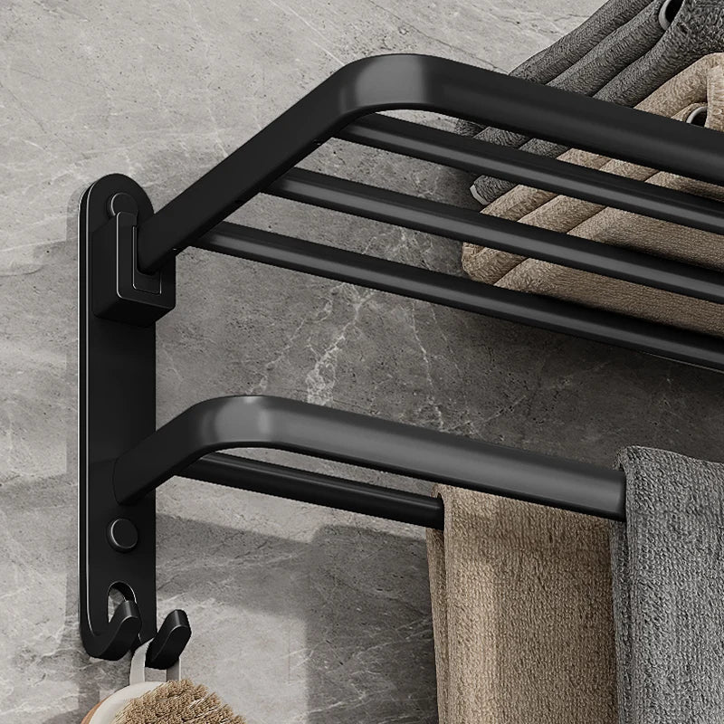 Lisslune | EasyTowel Foldable Towel Rack – Space-Saving & Stylish Black Wall-Mounted Bathroom Rack