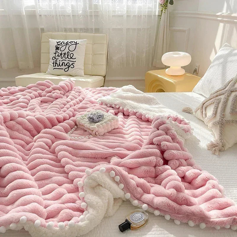 Rynx Toskana Synthetic Rabbit Fur Warm Weighted Blankets for Bed Luxury Synthetic Lamb Wool Double Blanket Soft Fluffy Warmth Double Blanket